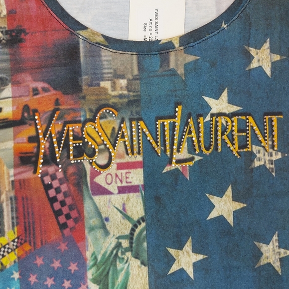 Yves St Laurent Inspired New York Novelty Print Short Sleeve Top Sz M - Picture 5 of 10